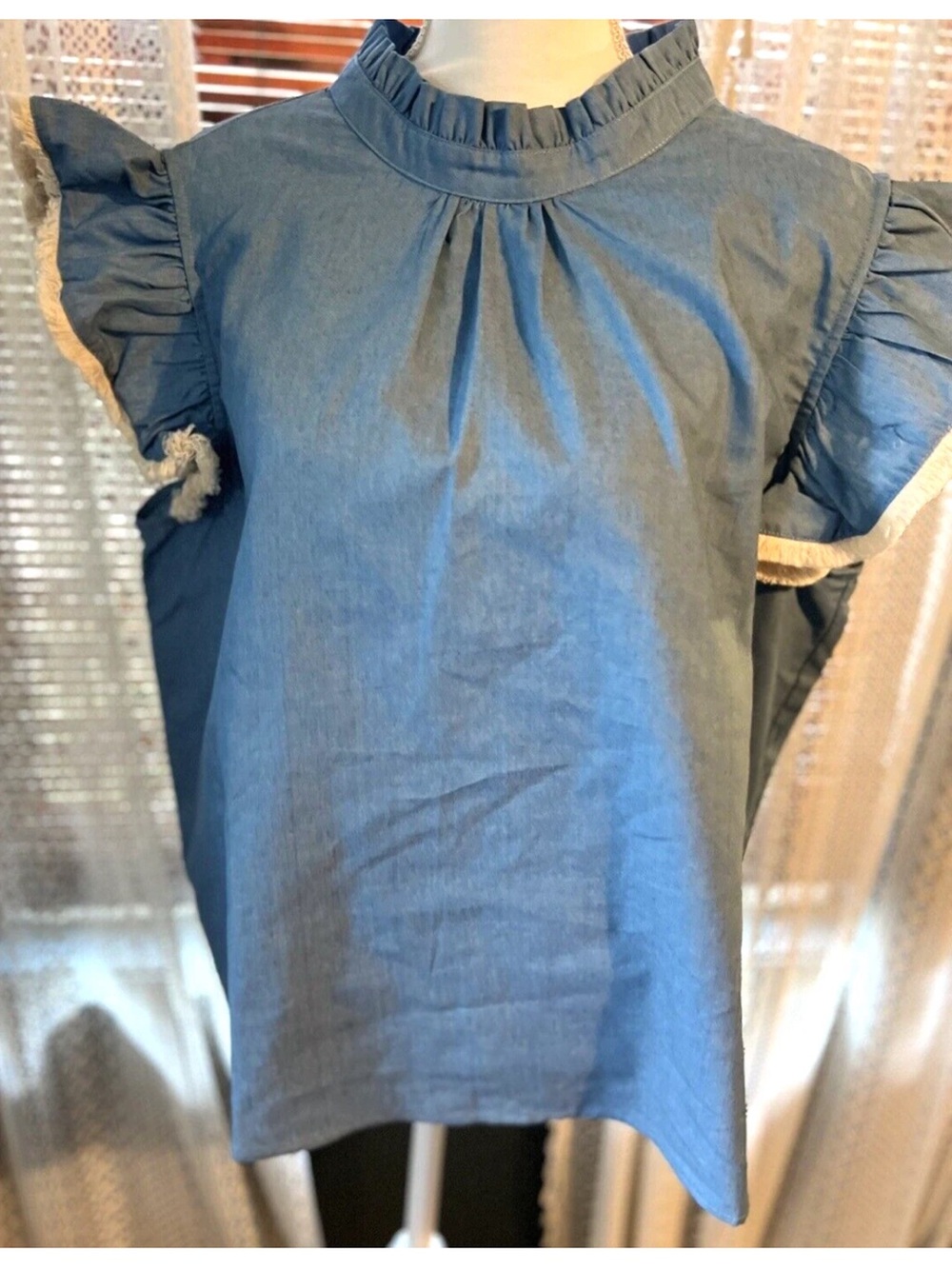 Women’s Ruffle Sleeve Blue Dress Top